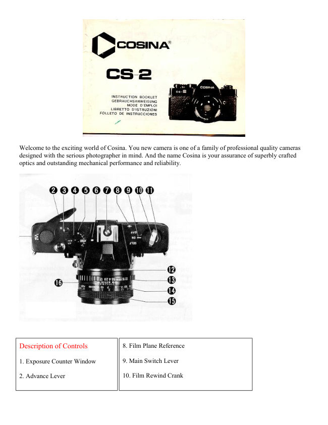 COSINA CS-2 camera manual cover