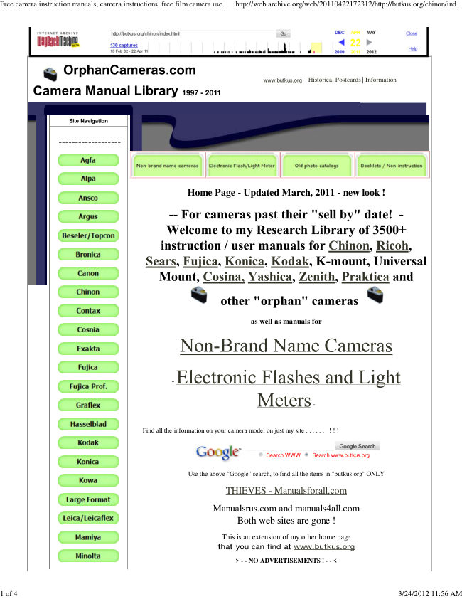 Butkus camera archive — 2011 manual cover
