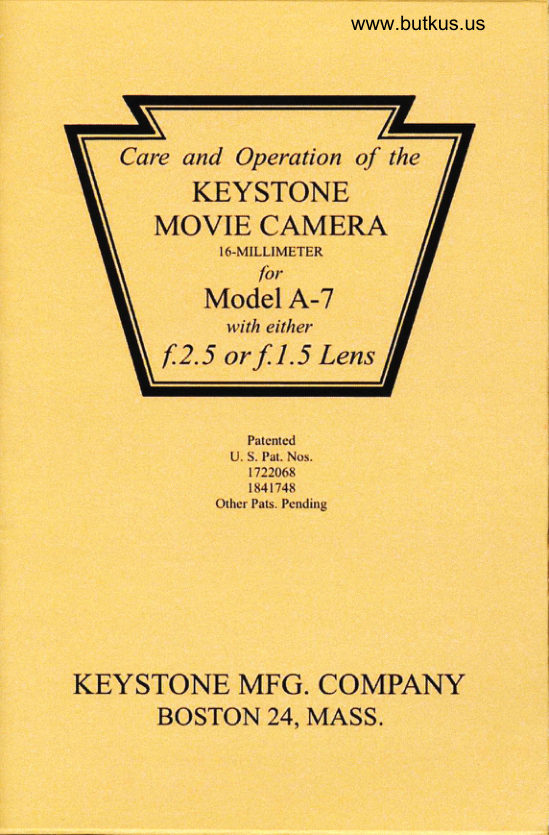 Keystone Movie Model A-7 manual cover