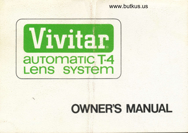 Vivitar T-4 Automatic Lens manual cover