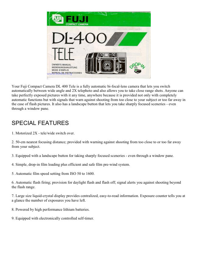 Fujica Fuji DL-400 manual cover
