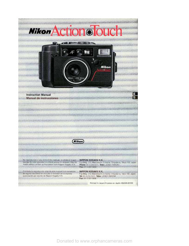 Nikon Action Touch manual cover