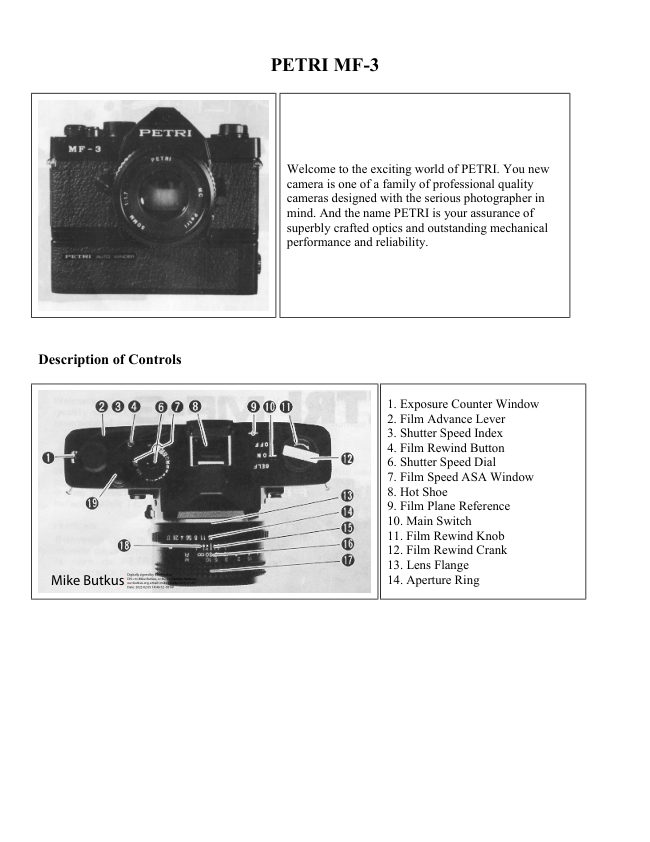 Petri MF-3 manual cover