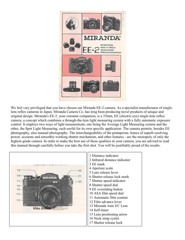 Miranda EE-2 manual cover