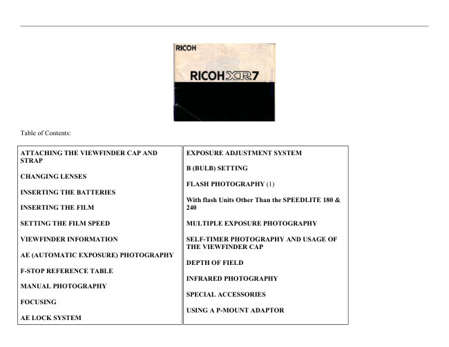 Ricoh XR7 manual cover