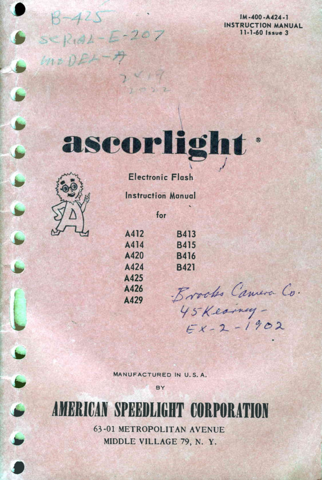 Ansco AscorLight Electronic Flash manual cover