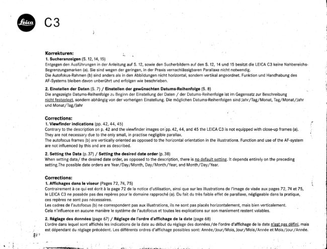 Leica Model C3 ERRORS manual cover