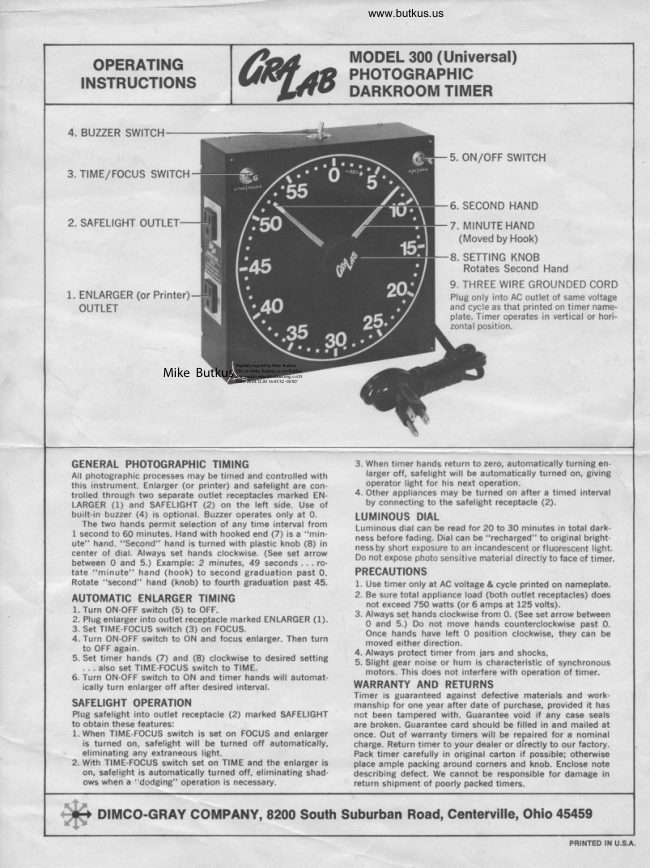 GraLab 300 Darkroom Timer manual cover