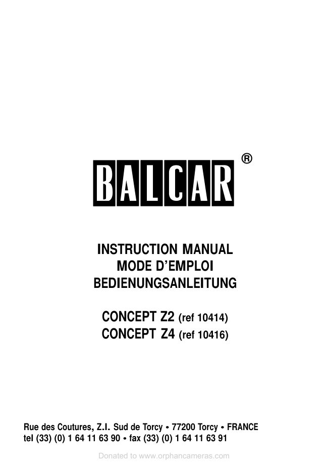 br> Balcar CONCEPT Z 2 CONCEPT Z4 manual cover