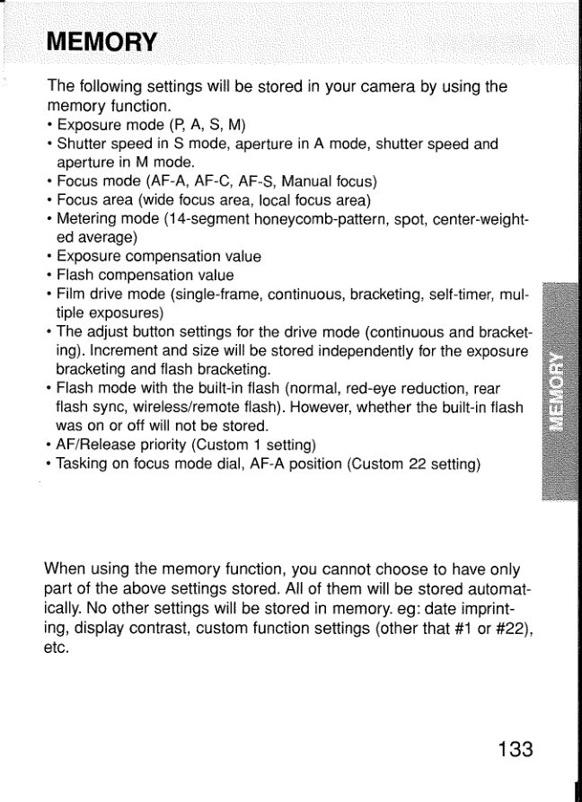 Minolta "memory" section manual cover