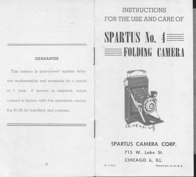 SPARTUS No. 4 Folding manual cover