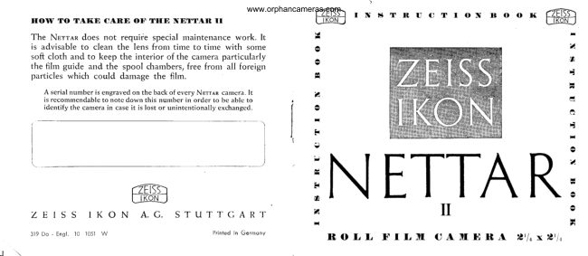 Zeiss Ikon NETTAR II manual cover