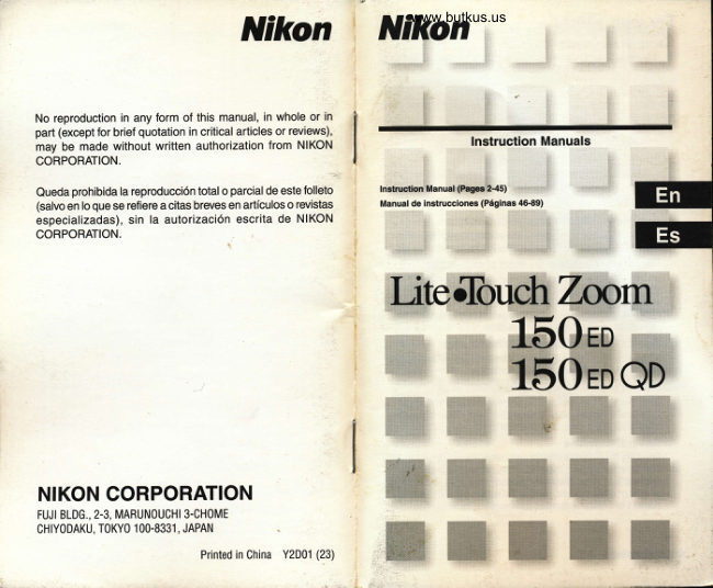 Nikon 150 ED / ED QD manual cover