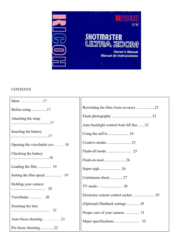 Ricoh Shotmaster Ultra Zoom manual cover