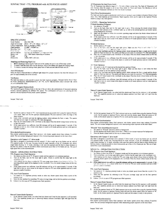 SunPak Auto 738AF manual cover