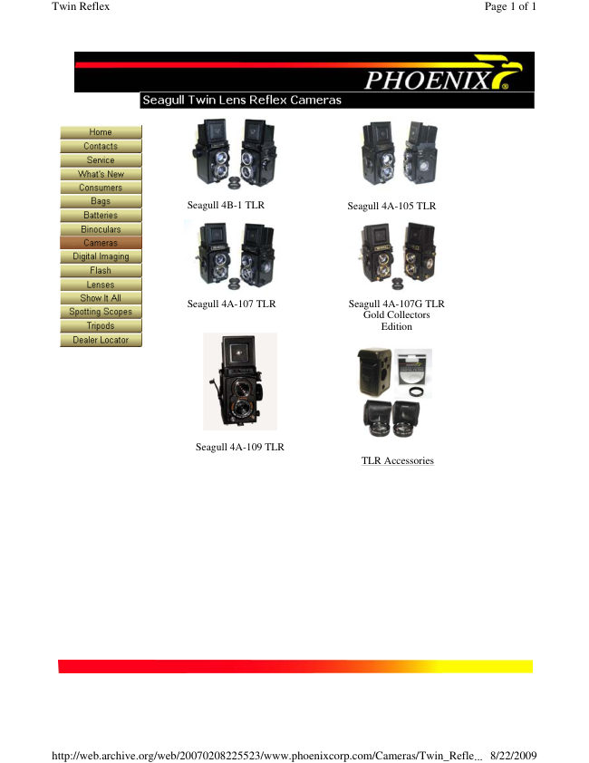 Phoenix / Seagull twin-lens reflex cameras — 2007 listing manual cover