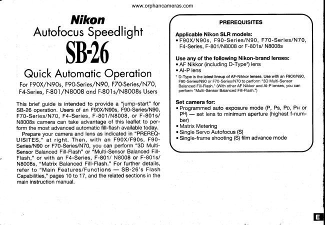 Nikon SB-26 Quick Guide manual cover