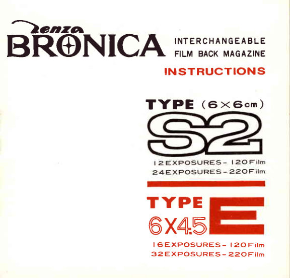 Bronica S2 film back manual cover
