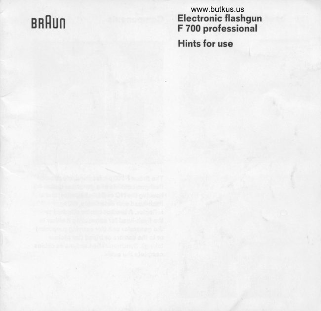 Braun F700 Professional electronic flash manual cover