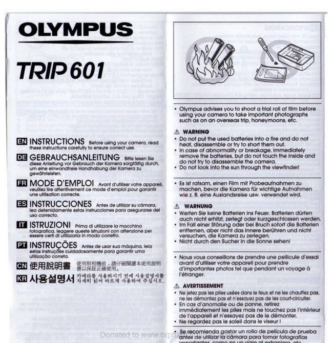Olympus Trip 601 manual cover