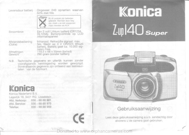 Konica Z-up 140 manual cover