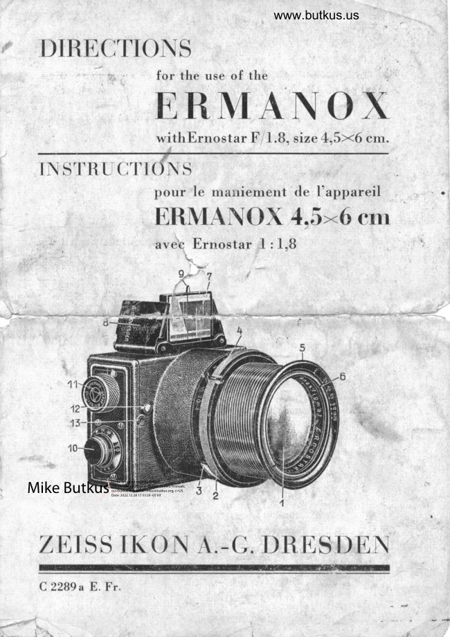 Zeiss Ikon Ermanox manual cover
