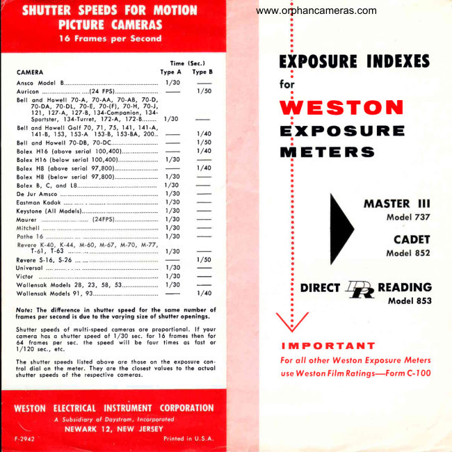 Weston Exposure Indexes manual cover