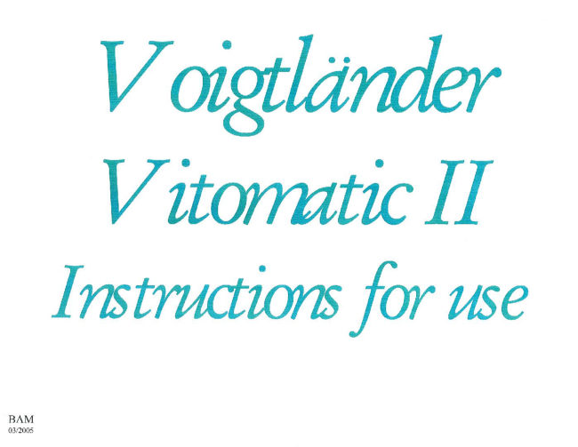 Voigtländer Single page manual cover