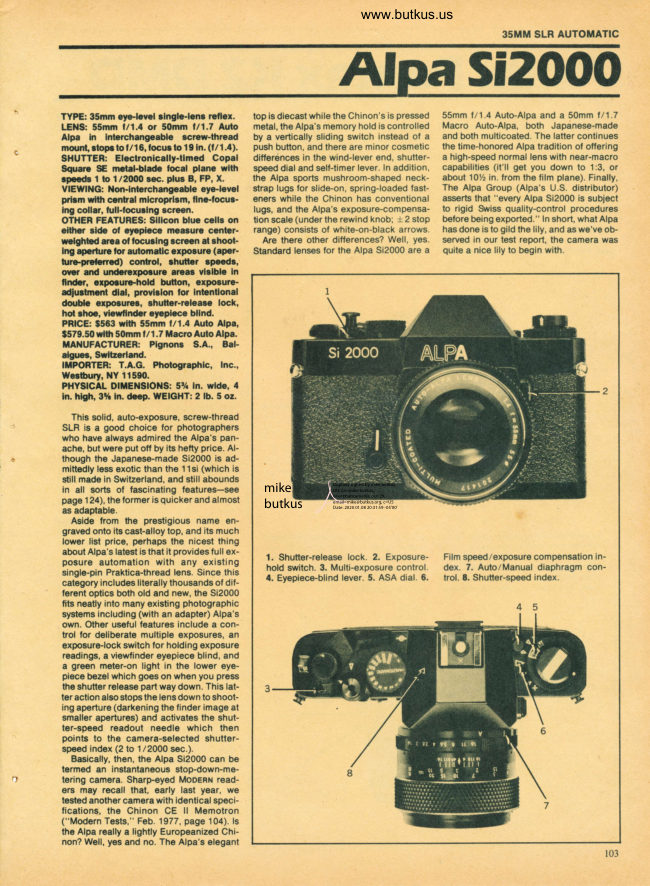 Alpa SI 2000 review manual cover