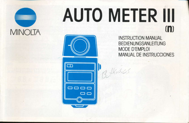 Minolta Auto Meter III. Minolta auto meter III (n) manual cover