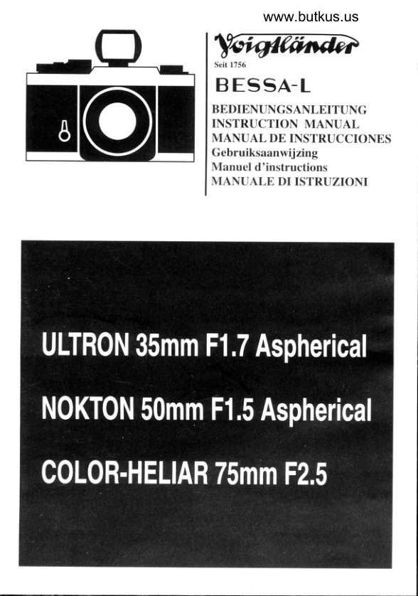 Voigtlander Bessa L Lenses manual cover