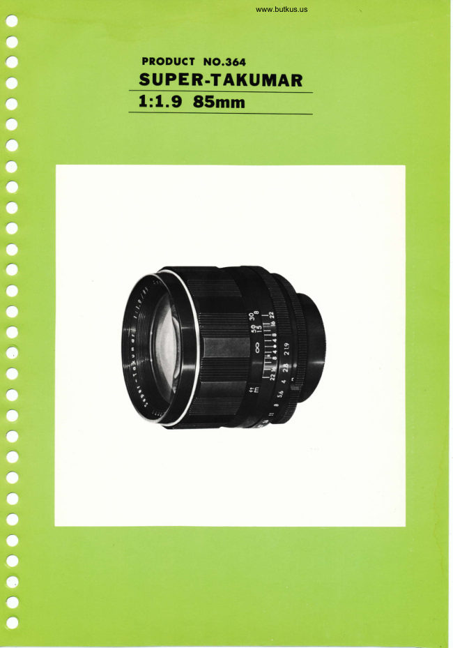 Pentax Super Takumare 85mm F1.9 manual cover