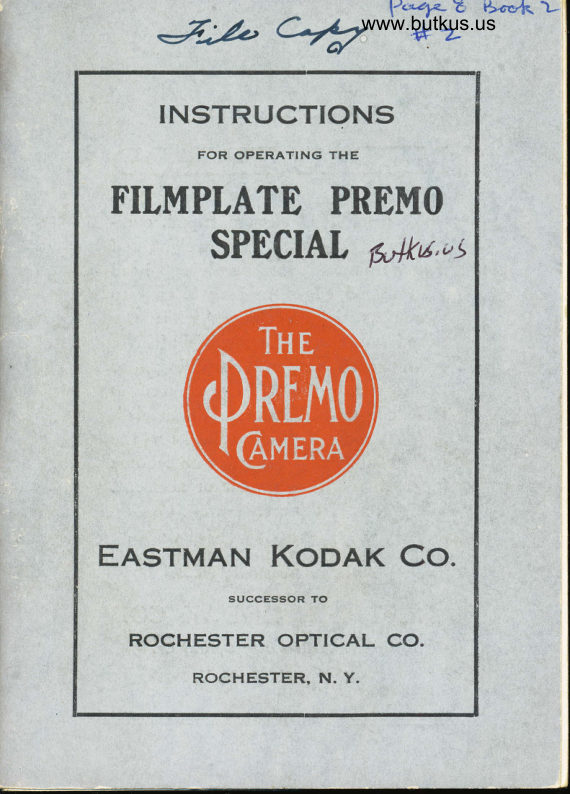 Kodak Premo Filmplate Special manual cover