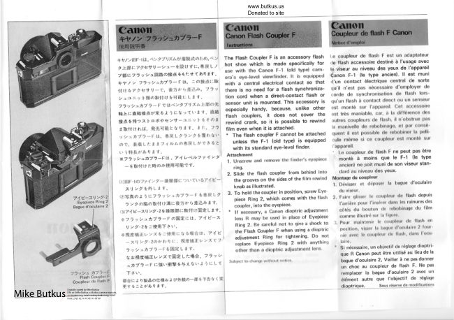 Canon Flash Coupler F manual cover