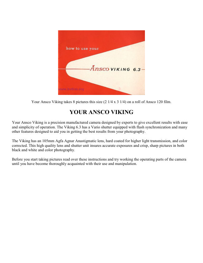 Ansco Viking F/6.3 manual cover