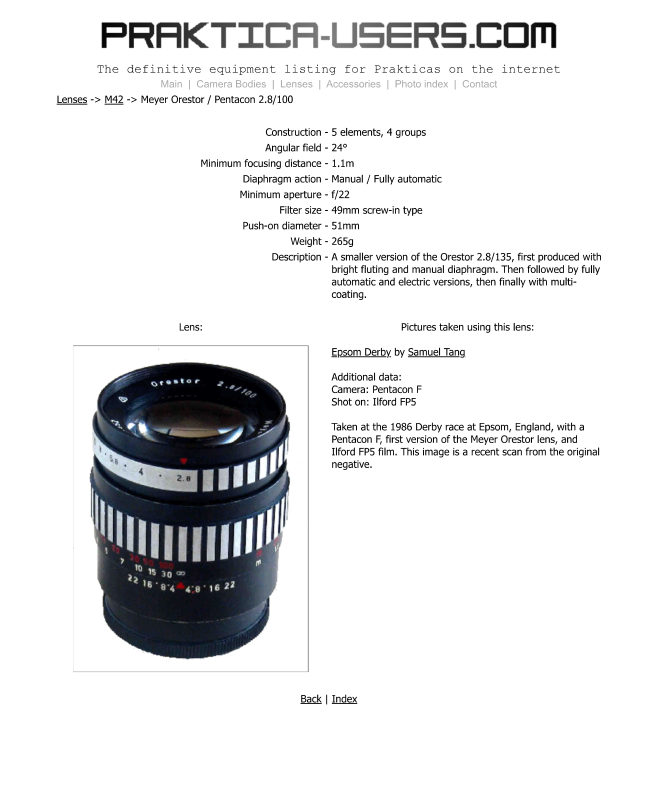 Meyer Orestor / Pentacon 2.8/100 manual cover