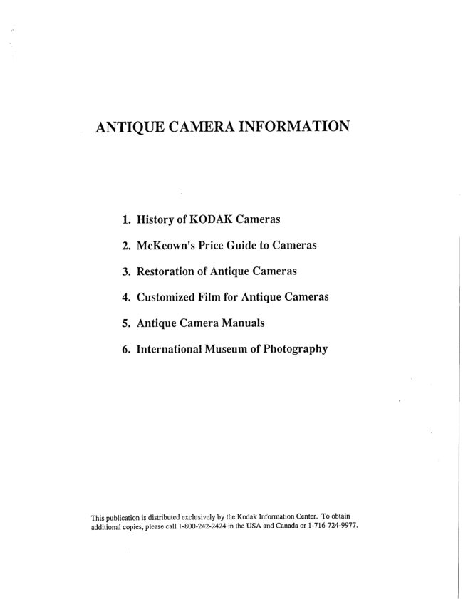 History of Kodak Camerasoriginal release dates and prices, film size manual cover