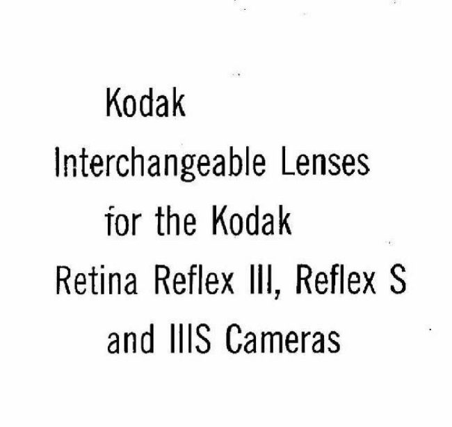 Kodak Retina Reflex S accessory lenses manual cover