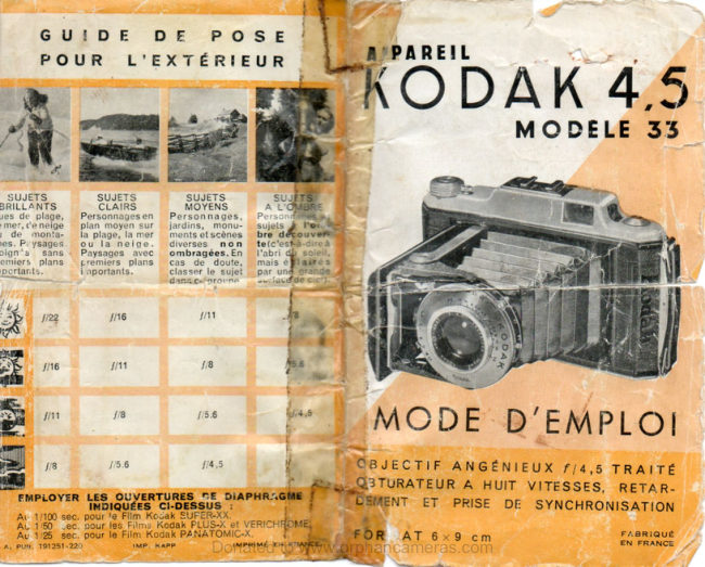 Kodak 4.5 Model 33 manual cover