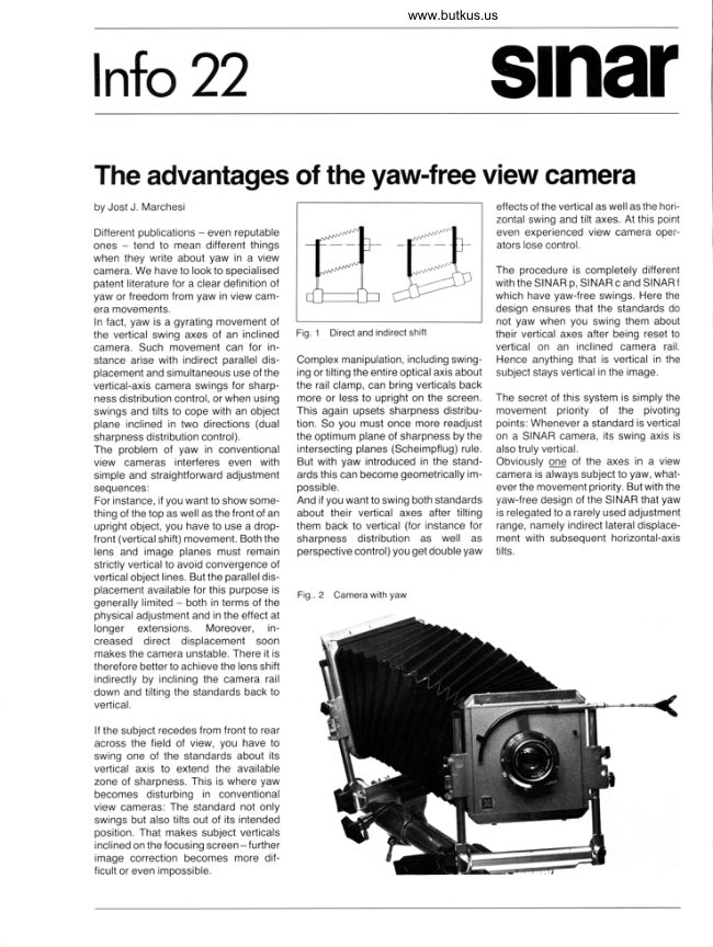 Sinar - Advantages of yaw-free camera manual cover