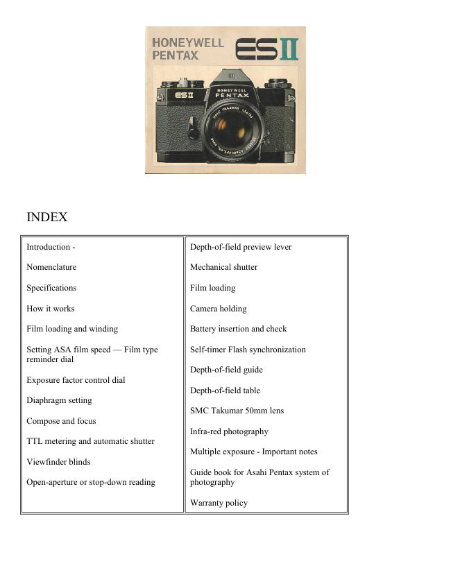 Pentax ES II manual cover