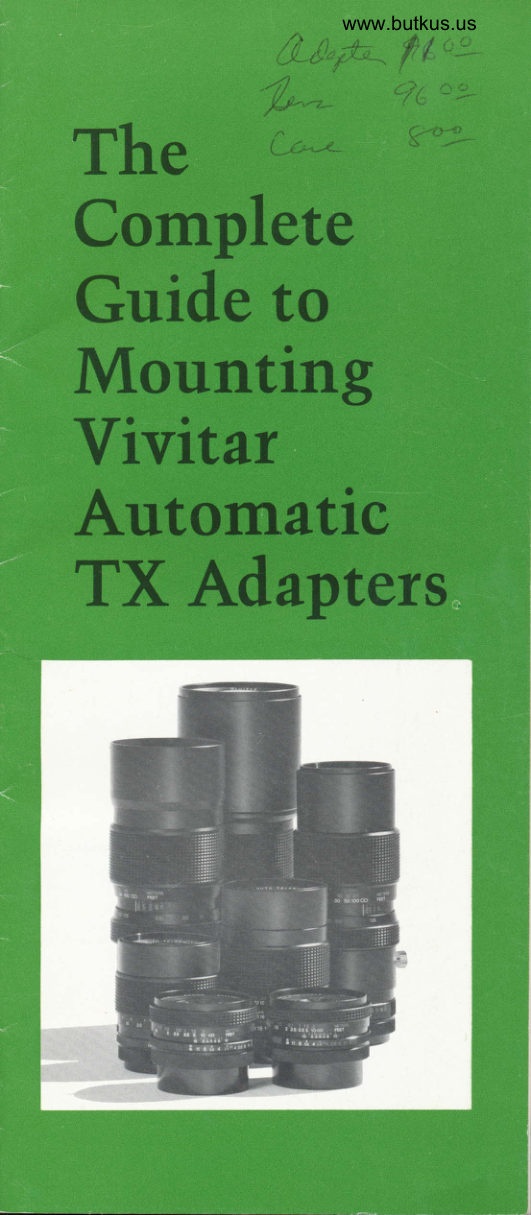 Vivitar Automatic TX mounting Guide manual cover