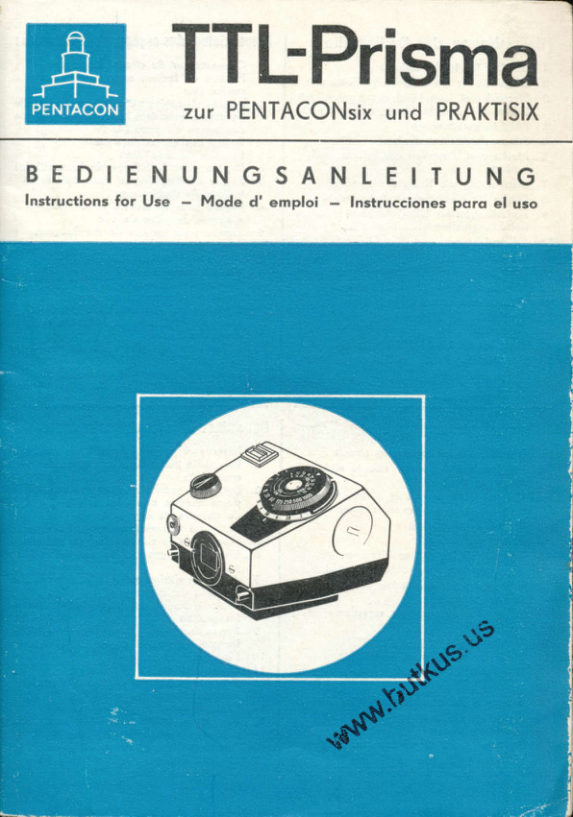 Pentacon TTL Prism manual cover