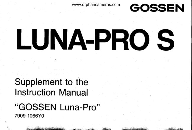 SUPPLEMENTAL Gossen Luna Pro manual cover