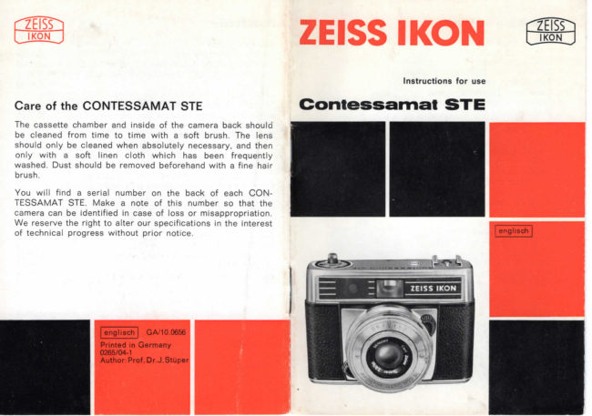 Zeiss Ikon Contessamat STE manual cover