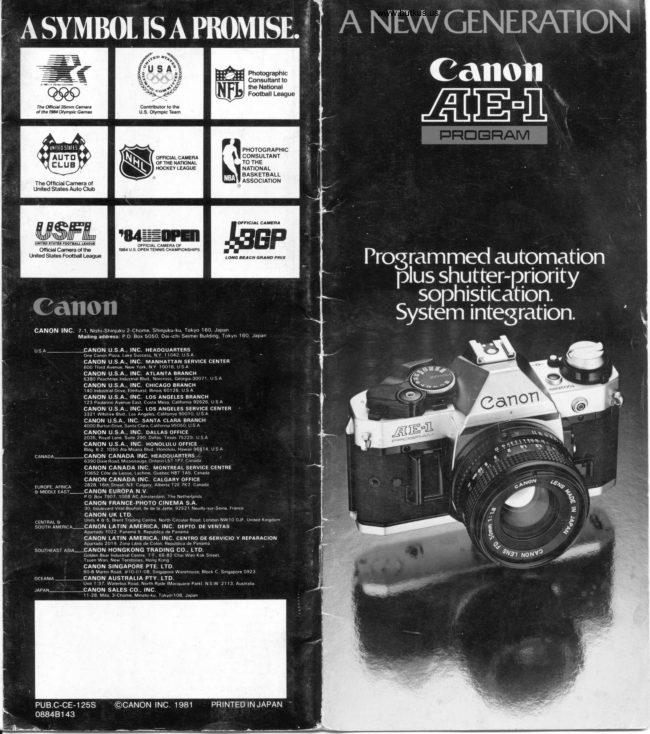 Canon AE-1 Program system booklet- only - color manual cover