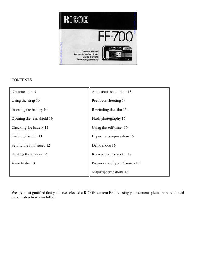 Ricoh FF-700 camera manual cover
