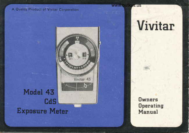 Vivitar Model 43 Cds meter manual cover