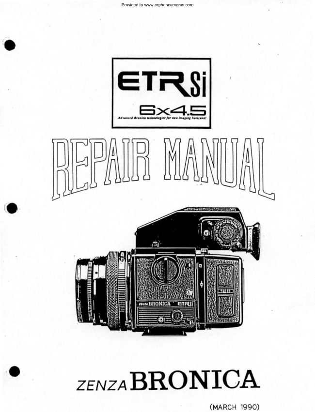 Bronica ETR Si Repair manual cover