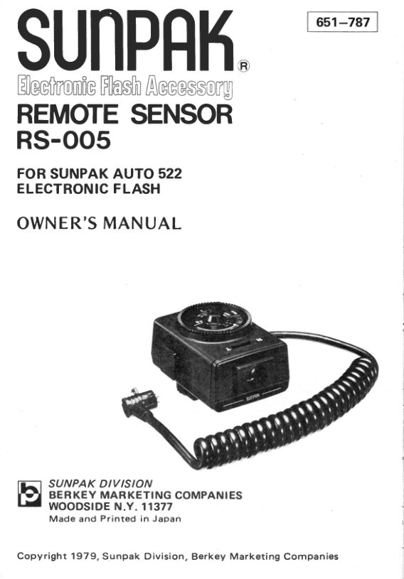 Sunpak Remote Sensor RS-005 manual cover